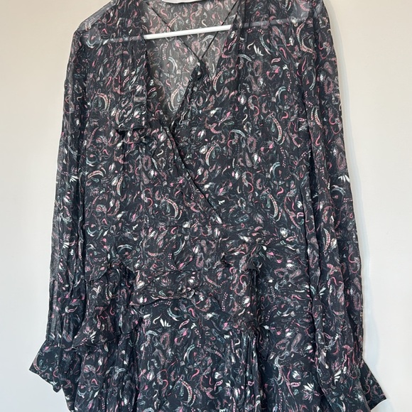 IRO Honess Long Sleeve Ruffle Mini Dress in Patterned Black - 6 - Picture 3 of 5